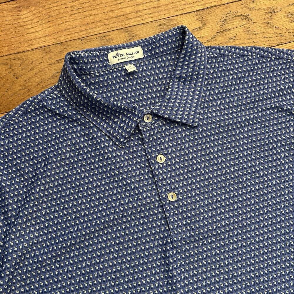 Peter Millar Summer Comfort Cocktail Print Golf Polo Button Up Shirt XL